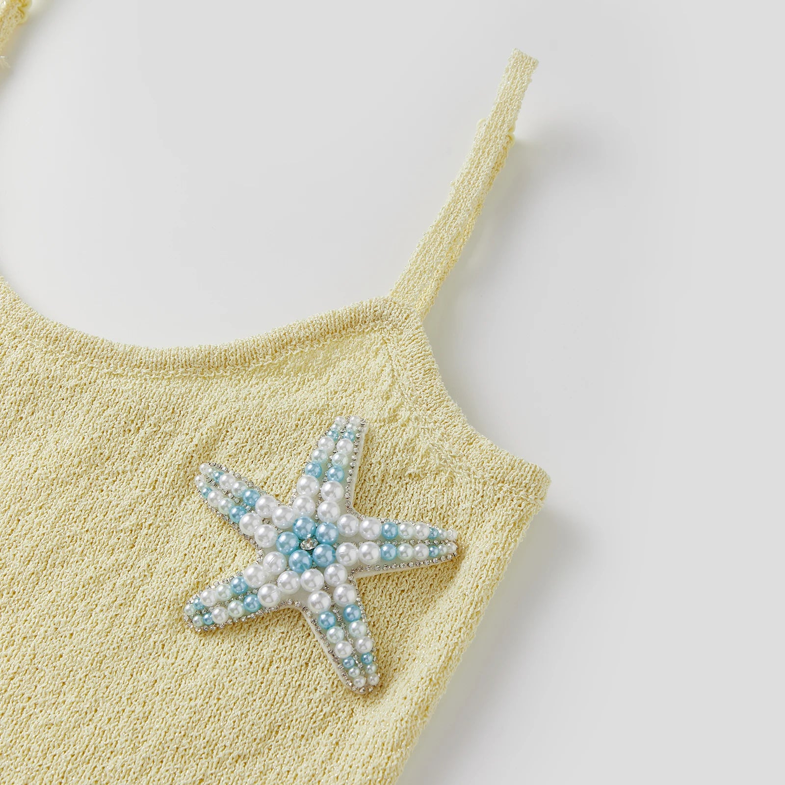 Beaded Starfish Knit Bodycon Mini Dress With Sequin Straps And Tassel Hem