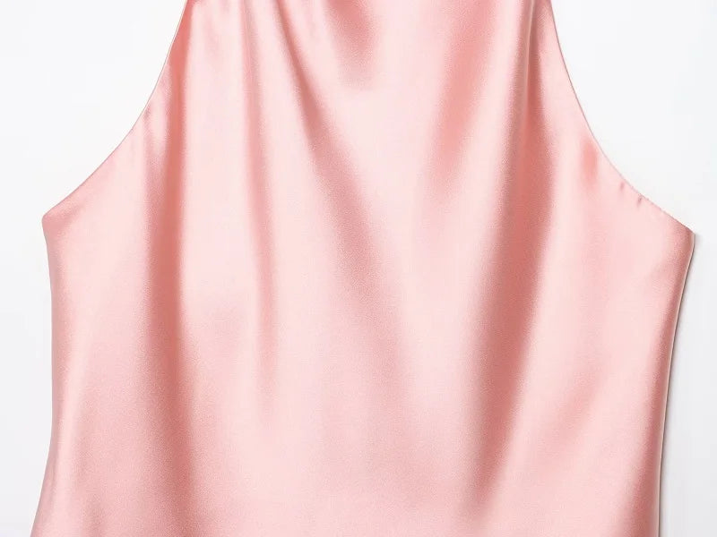 Elegant Satin Backless Halter Top For Women Off Shoulder
