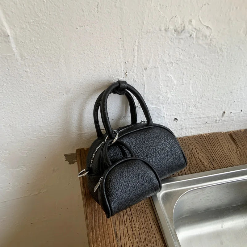 Mini PU Leather Crossbody Bag Set For Women With Short Handle Purses