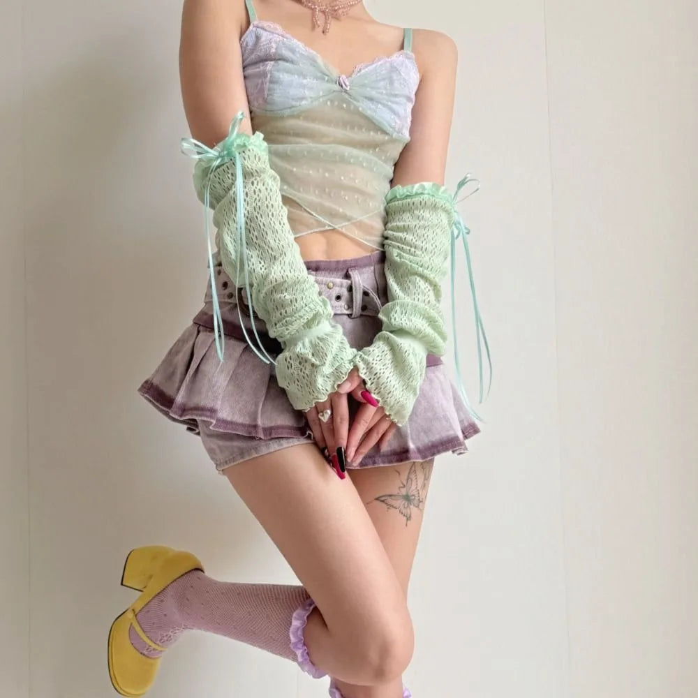 Spicy Girl Style Mesh Camisole Cross Hem Tube Top