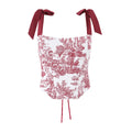 Sexy Women's Print Corset Top Bow Tie Straps Lacing Up Back Top