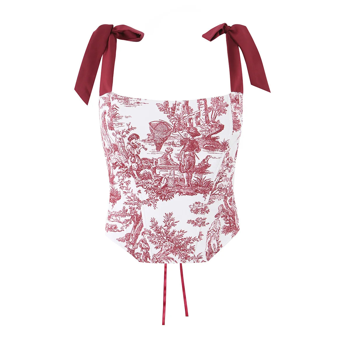 Sexy Women's Print Corset Top Bow Tie Straps Lacing Up Back Top