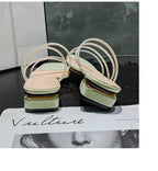 Crystal Rhinestone Clear Strap Sandals With Low Heel