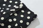 Black Polka Dot Pleated Mini With Shorts Lining Low Waist Skater Style Button Details