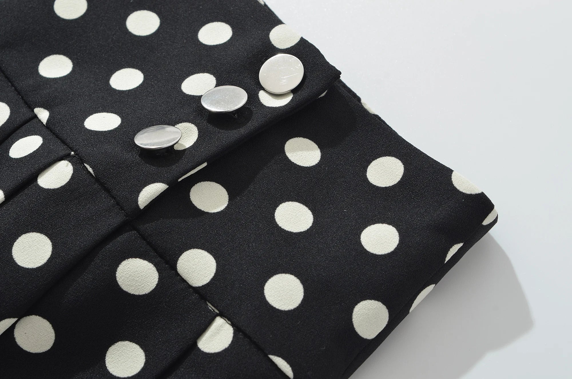 Black Polka Dot Pleated Mini With Shorts Lining Low Waist Skater Style Button Details