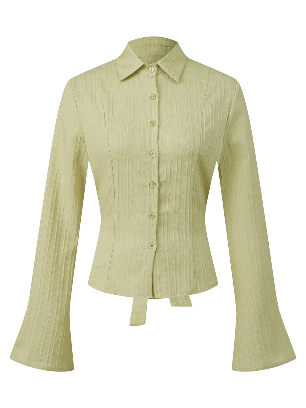 Cinched Waist Button Down Blouse With Back Tie Long Sleeve