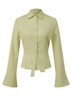 Cinched Waist Button Down Blouse With Back Tie Long Sleeve