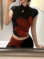 Retro Print Stand Collar two piece Set Vintage Summer Vibe