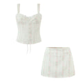 Vintage Sweet Floral Print Mini Dress Set Strapless Crop Top Bodycon Skirts Outfit