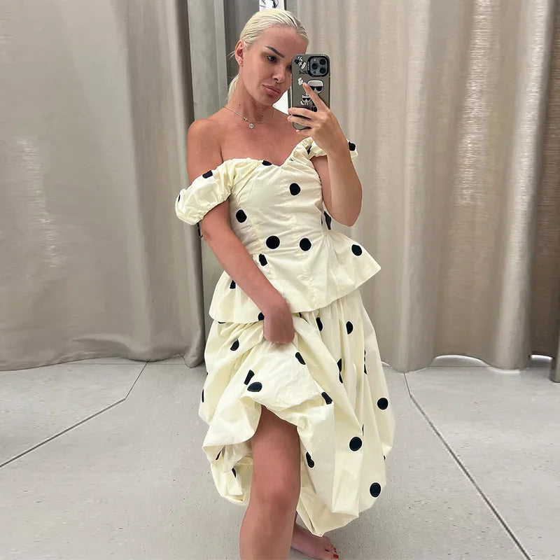 Fashion Women's Lady Suit Halter A-line Tops Bud Loose Skirt Polka Dot Set