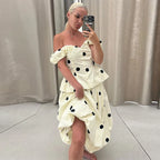 Fashion Women's Lady Suit Halter A-line Tops Bud Loose Skirt Polka Dot Set