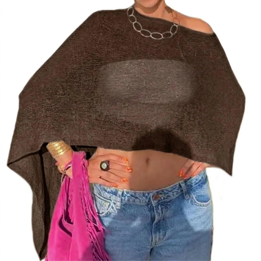 Off Shoulder Knit See Through Lightweight Pullover