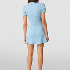 Polo Neck Knit Dress With Elastic Slim Fit And Multi Pocket Wrapped Hip Skirt