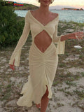 Elegant Sheer Lace Bodycon Dress With Hollow V-Neck Ruffles And Ruched Sides
