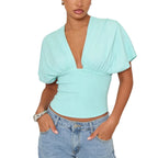 Womens Y2K Ruched Off The Shoulder Wrap Top With Cinched Waist Tie Back Halter