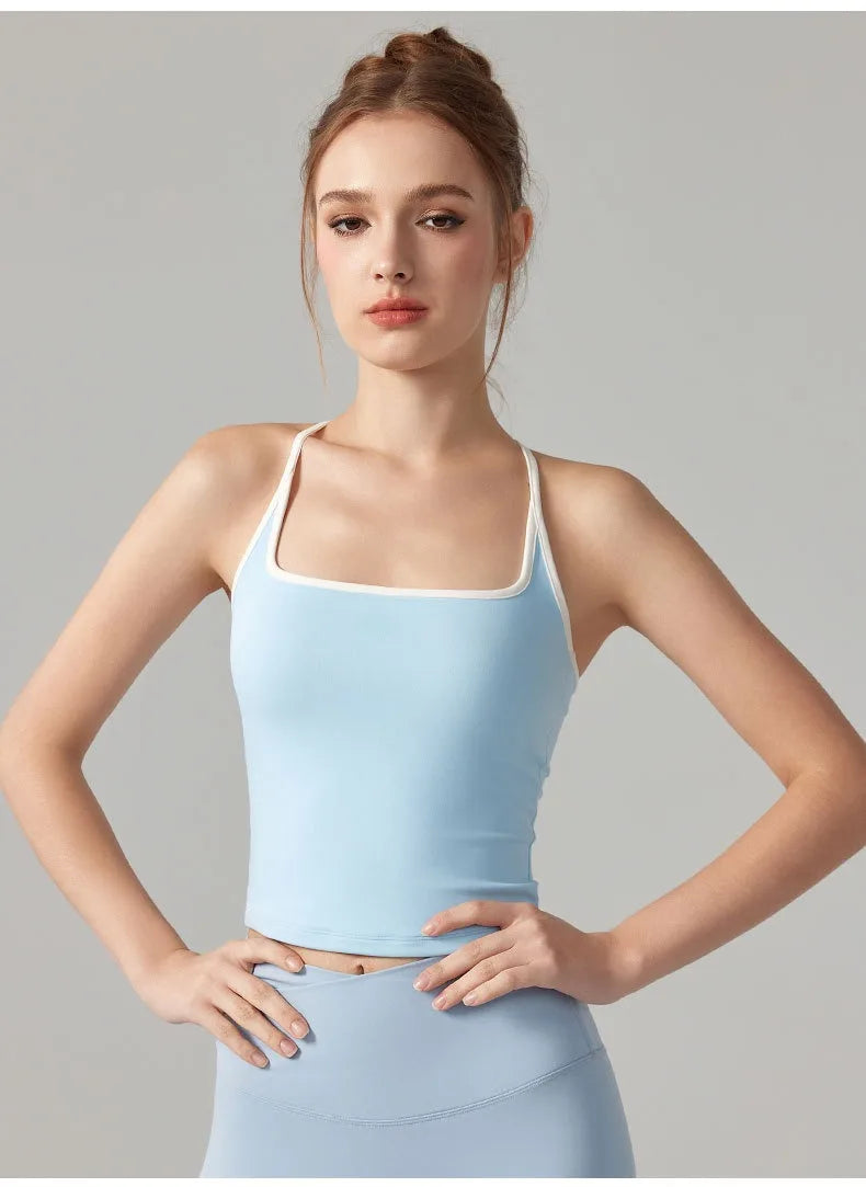 Colorful Yoga Vest With Fixed Chest Pads Women Gym Sleeveless Tank Top For Fitness And Running