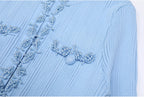 Pearl Beaded Knit Dress With Flare Sleeves And V Neck