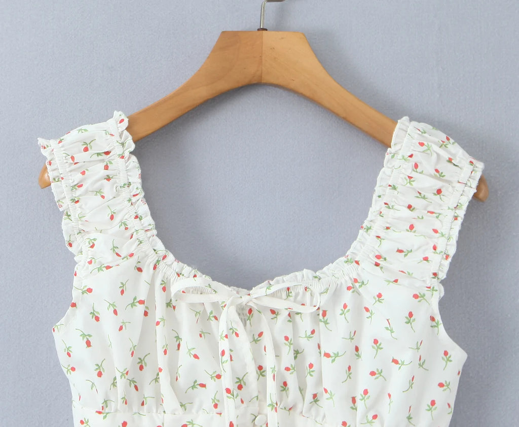 Radiant Bow Accent Ruched Bust Tank Top With Open Button Front And Rope Laced Waist Mini Skirt Set
