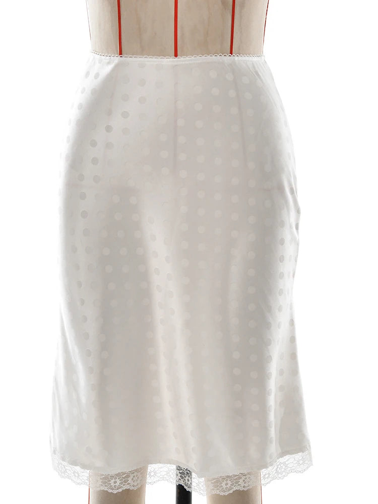 Patchwork Lace Print Polka Dot Women High Waist A-line Mini Skirt