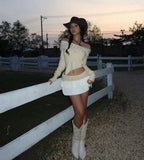 Knit Color Block Mini Skirt High Waisted Pleated