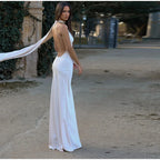 Sexy Satin Ribbon Backless Halter Dress For Elegant Evening Gown