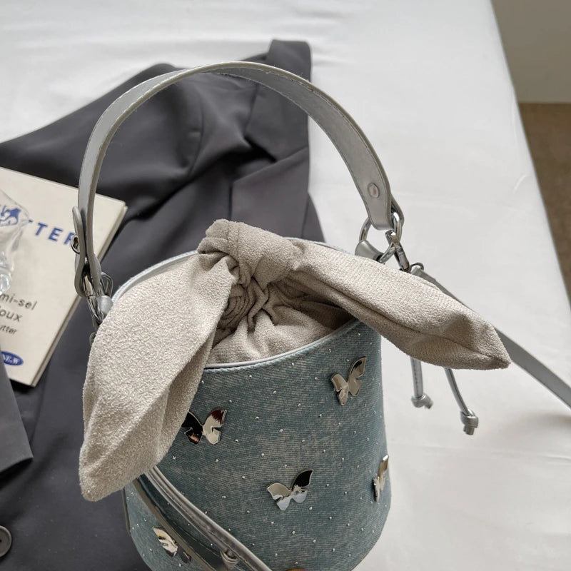Sweet Butterfly Denim Mini Crossbody Bag