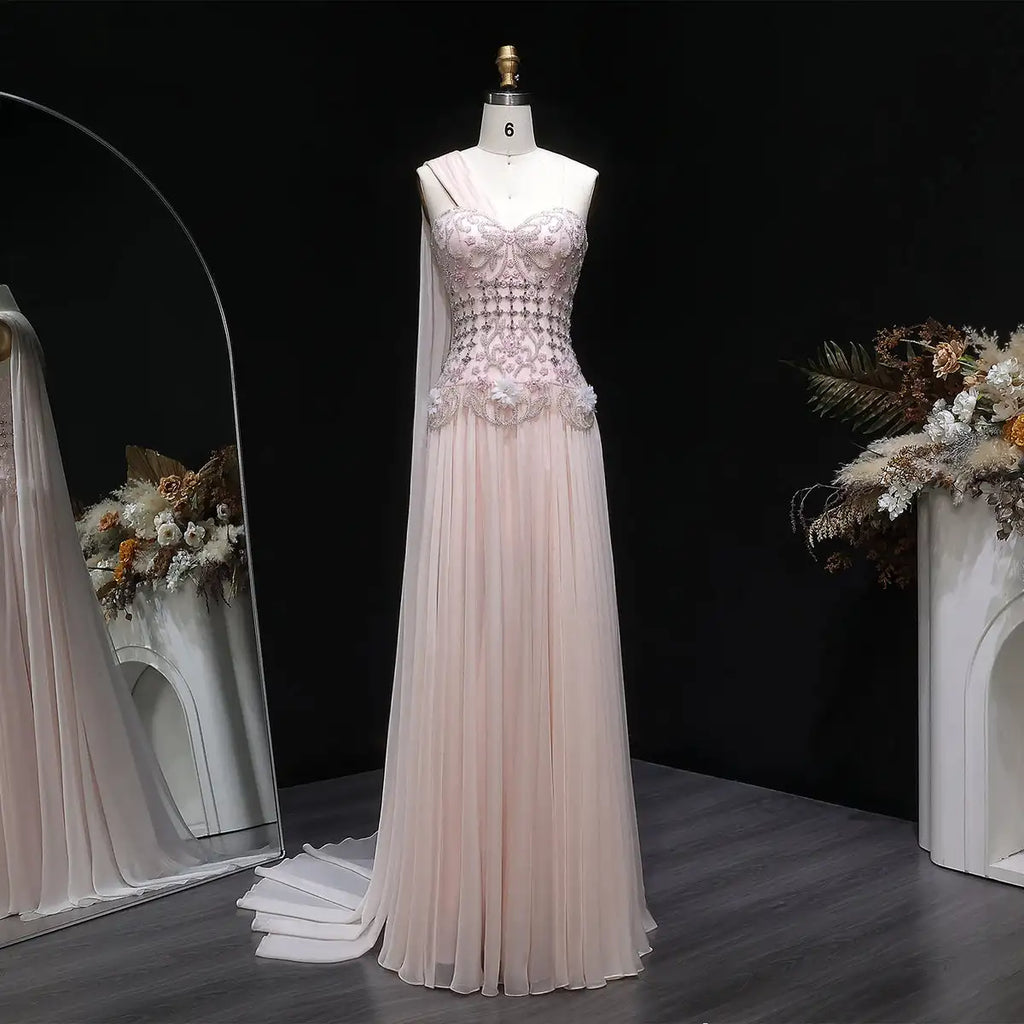 Elegant Sleeveless Pleated Beaded Evening Gown With High Neck Ankle Length Party Dress