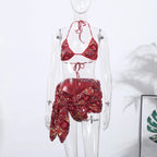 Beaded Sequin Two Piece Set Sleeveless Backless Crop Top And Mini Skirt Glam Outfit