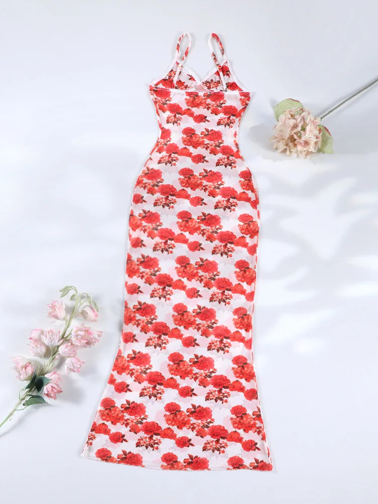 Long Dress Bikini Cover Up Print Mesh Swimwear Sexy Floral Bikinis covers Thongs Swimsuit Biquini Beachwear