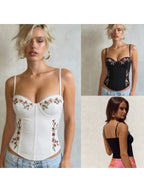 Floral Embroidered Slim Fit Spaghetti Strap Camisole Top