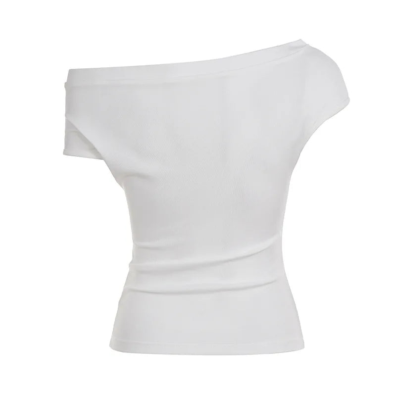Women's Off Shoulder Sexy White Ruched Backless Tops