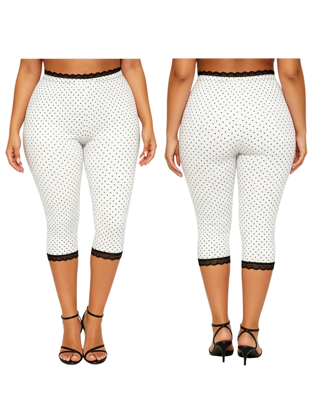 Lace Trim Capri Leggings With Elastic Waist Women Three Quarter Length