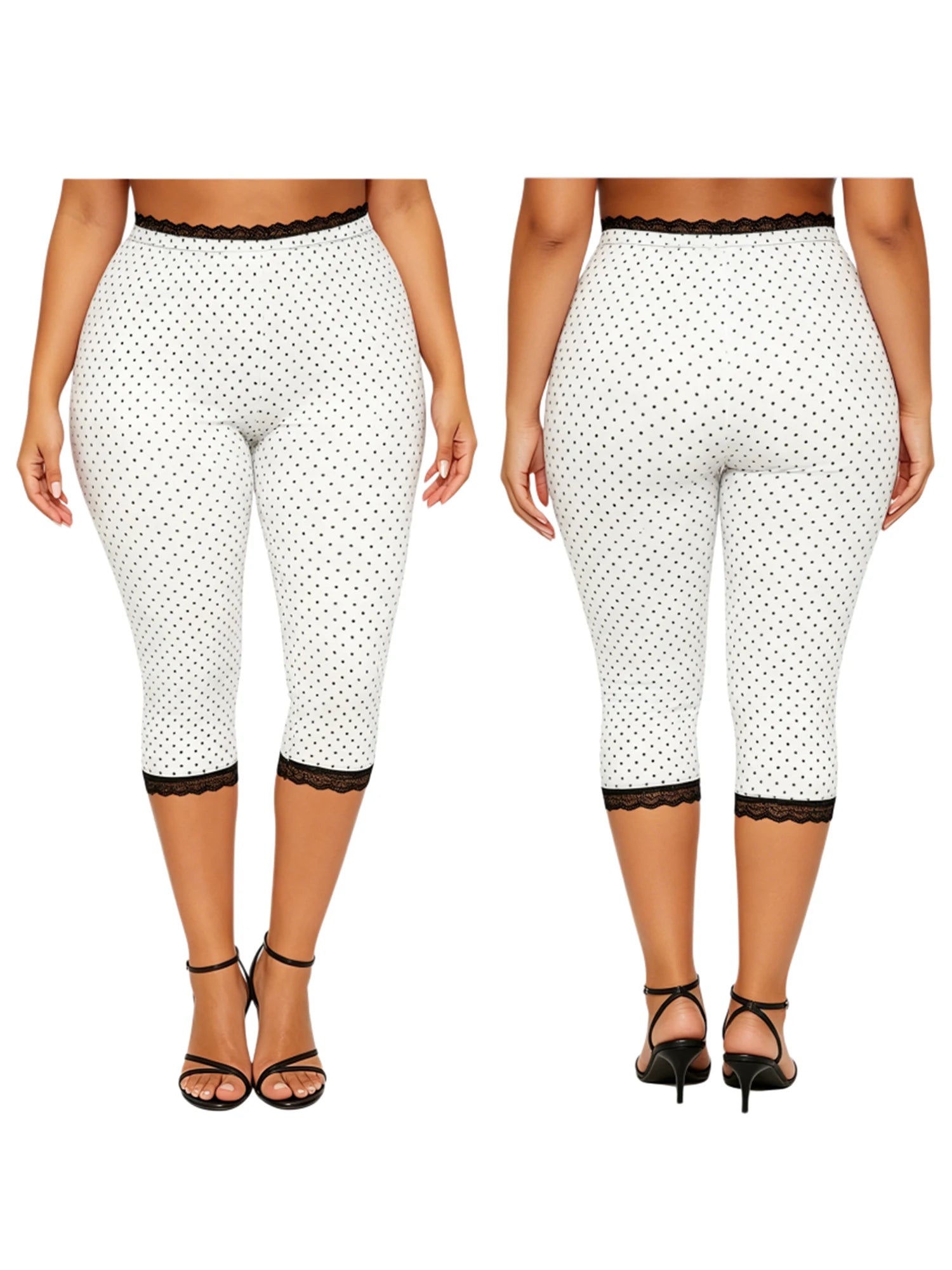 Lace Trim Capri Leggings With Elastic Waist Women Three Quarter Length