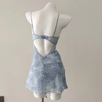 Delicate Lolita Sleepwear Nightdress Set With Flower Lace Mesh And Suspender Details