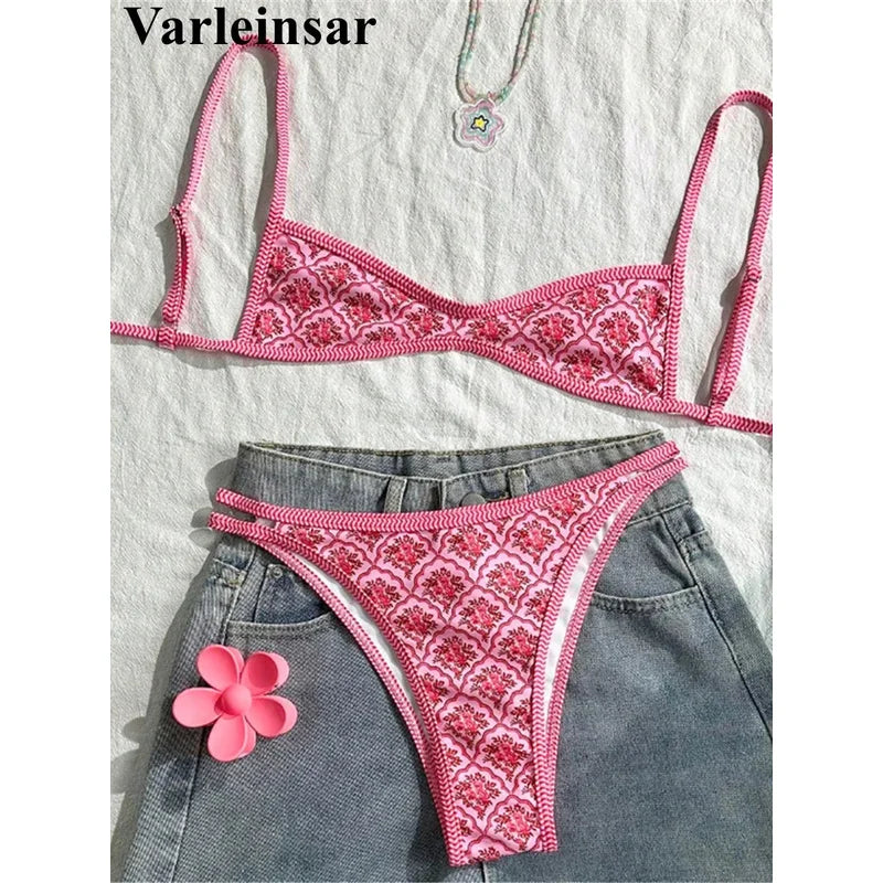 Floral Print High Leg Bikini Set Two Piece Swimwear For Women Vibrant Summer Bathing Suit