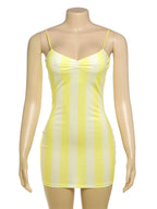 Striped Spaghetti Strap Dress With Pleated Backless Mini Bodycon