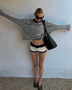 Stripe Patchwork Long Sleeve Tee for Casual Streetwear and Everyday