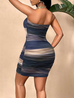 Chic Marble Print Tube Dress With Strapless Silhouette