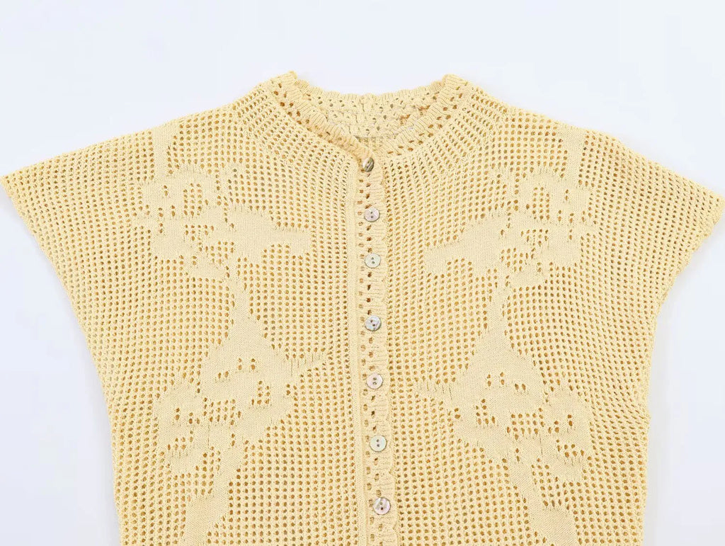 Women Knitted Fashion Short Sleeved Cardigan Top Single Breasted