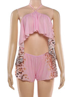 Vivid Beach Two Piece Set With Backless Halter Camisole And Shorts