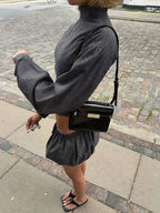 Stripe Zipper Cardigan And Ruched Mini Skirt Set