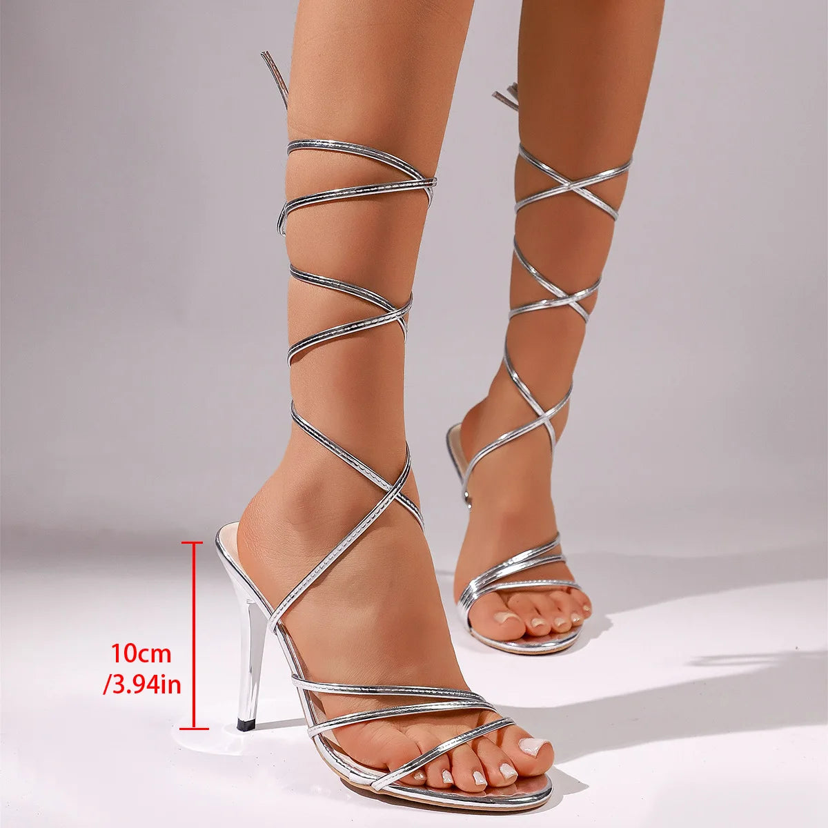 Crisscross Strap Stiletto Sandals With Lace Up Ankle Strap Round Toe High Heels