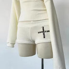 Gothic Punk Streetwear Two Piece Set With Rivet Details For Women Vintage Rock Inspired Outfit