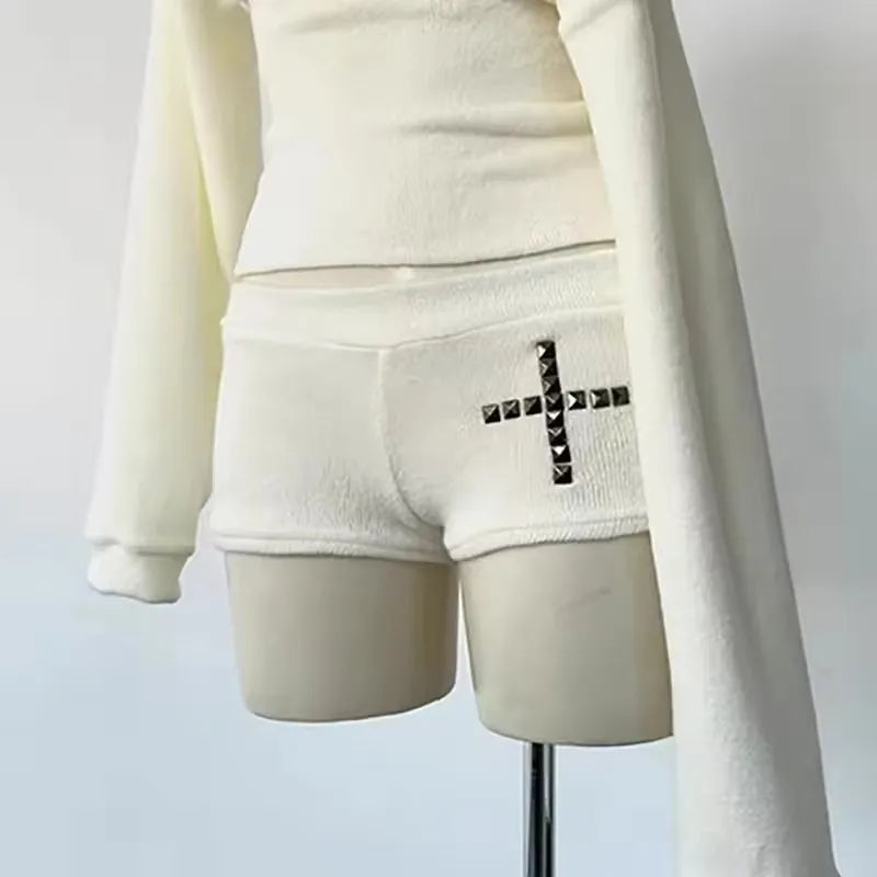 Gothic Punk Streetwear Two Piece Set With Rivet Details For Women Vintage Rock Inspired Outfit