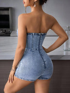 Twisted Front Denim Tube Dress