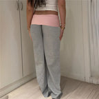Relaxed Contrast Trim Elastic-Waist Straight-Leg Lounger Pants