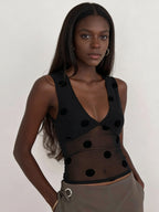Polka Dot Sheer Mesh Crop Top With Sequins For Women Flirty Tank Blouse Shimmering Lightweight