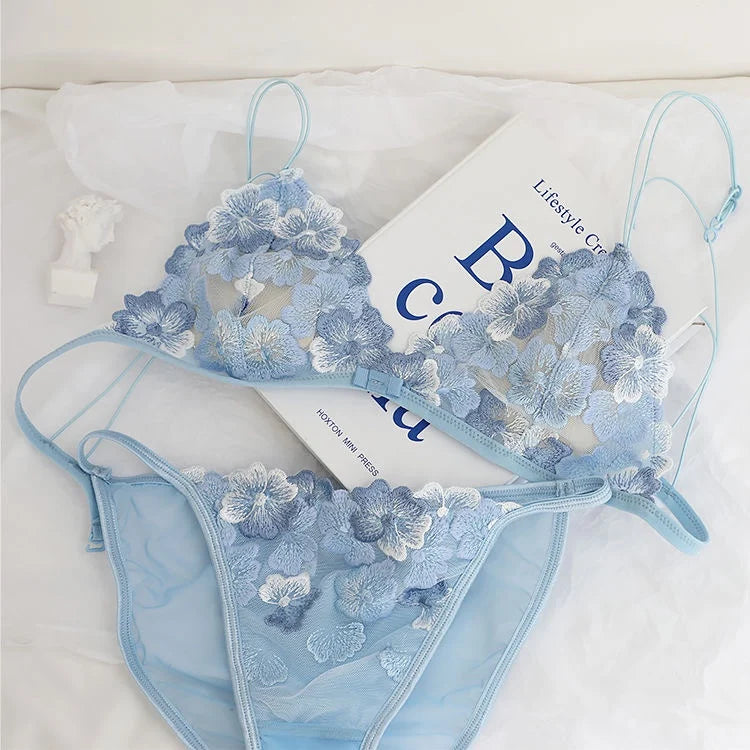 Whisper Lace Wireless Bralette Set In Ultra Thin Embroidered Mesh For Small Busts Delicate Comfort