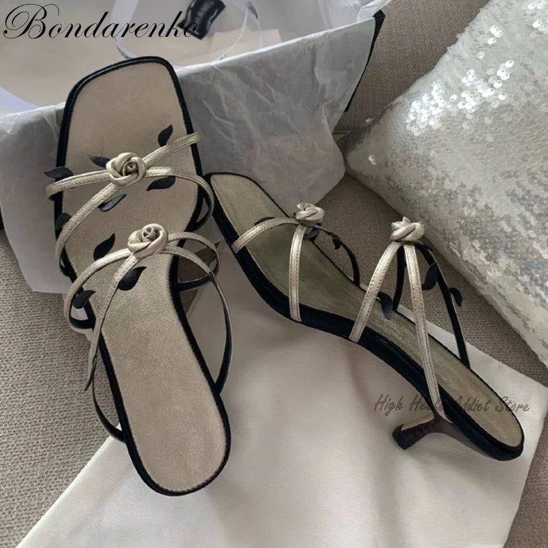 Vintage Rose Slippers With Flowers Strappy Low Heel Mules