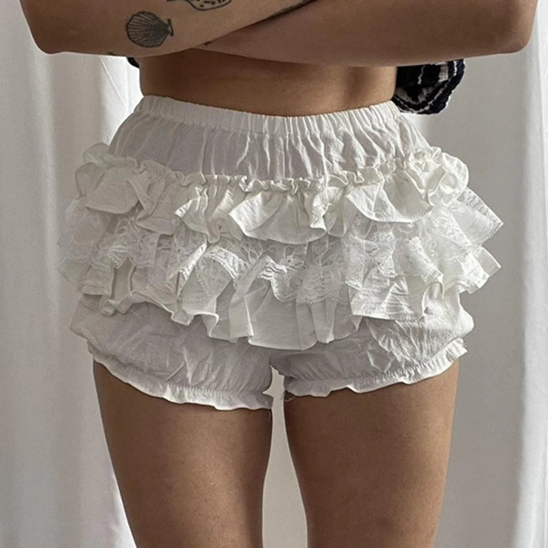Fairycore Lace Trim Multilayer Shorts Kawaii